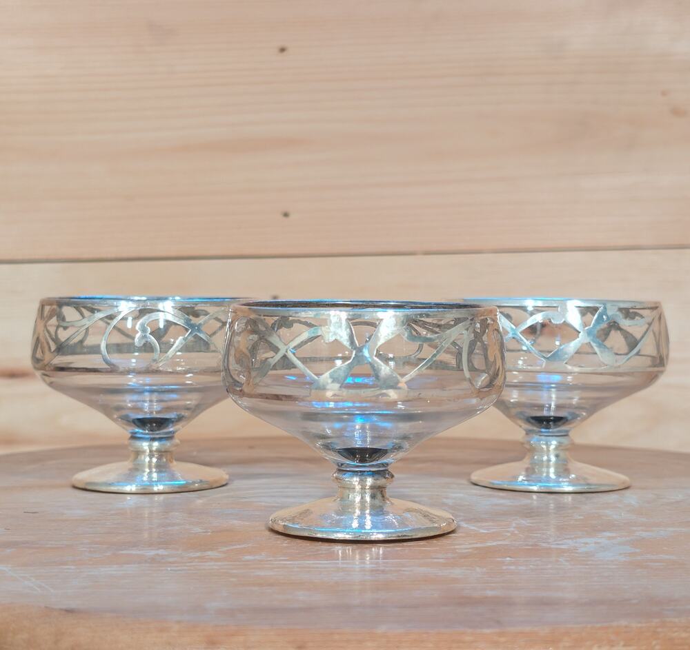 Set of 3 Vintage Sterling Silver Overlay Champagne Coupes / Sherbet Dishes